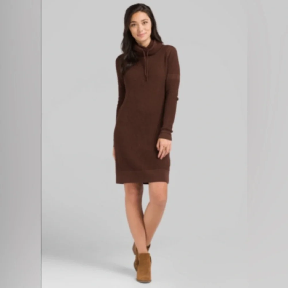 Prana 100% Organic Cotton Masina Cocoa waffle Henley Cowl Neck Dress Excellent - Picture 1 of 4
